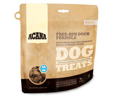 Free-run duck & Bartlett Pear single-source dog treats